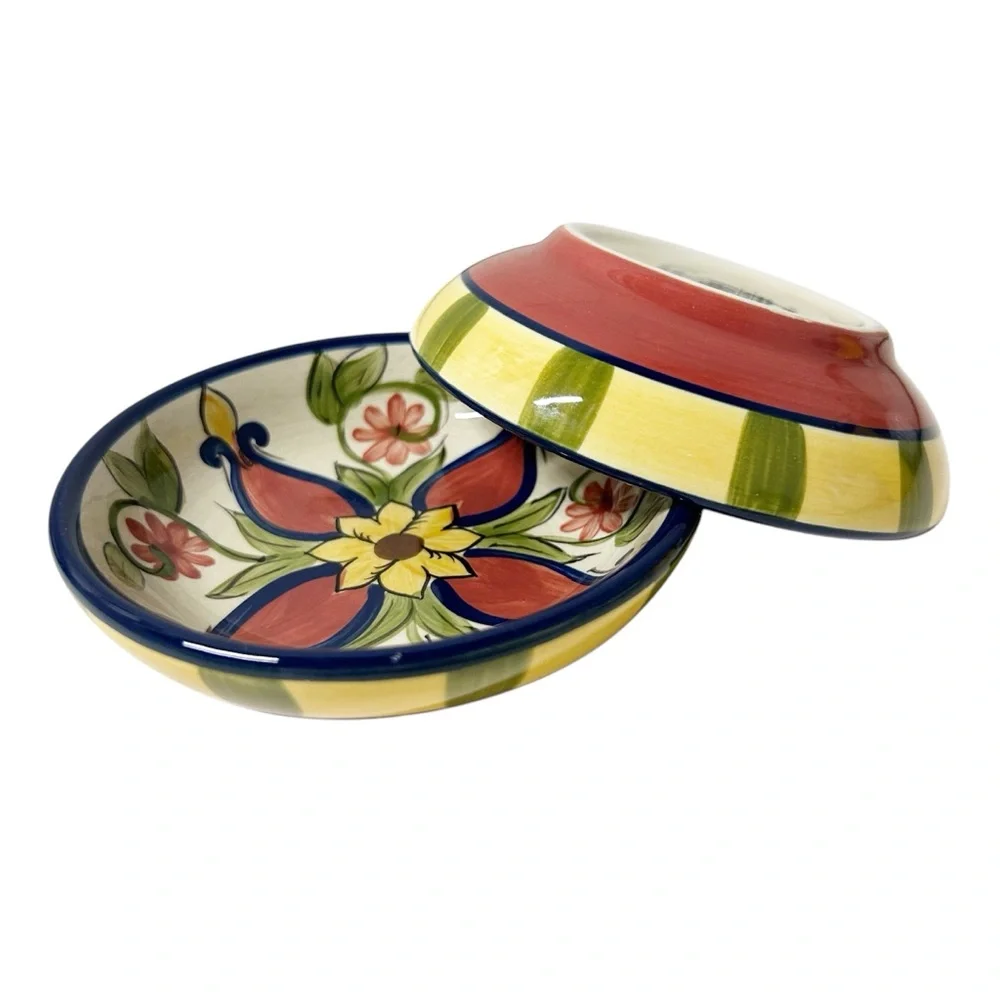 PIER 1 Vallarta Dipping Bowls Dishes Set Of 2 Hand Painted 4”  Floral Pattern
